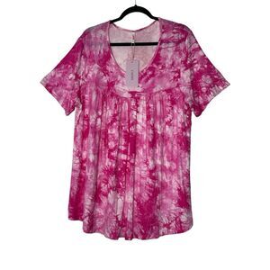 Cathy Woman Blouse 4X Top White Pink Stretch‎ Grandmacore Short Sleeve Plus New